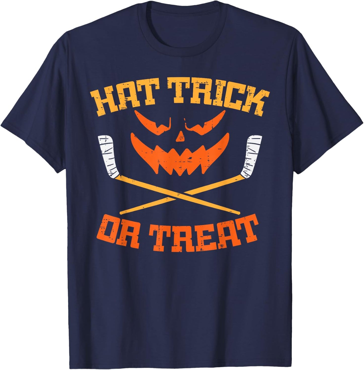 Hat Trick Or Treat Ice Hockey Halloween Boy Men Player Coach T-Shirt - T-Shirt | Navy