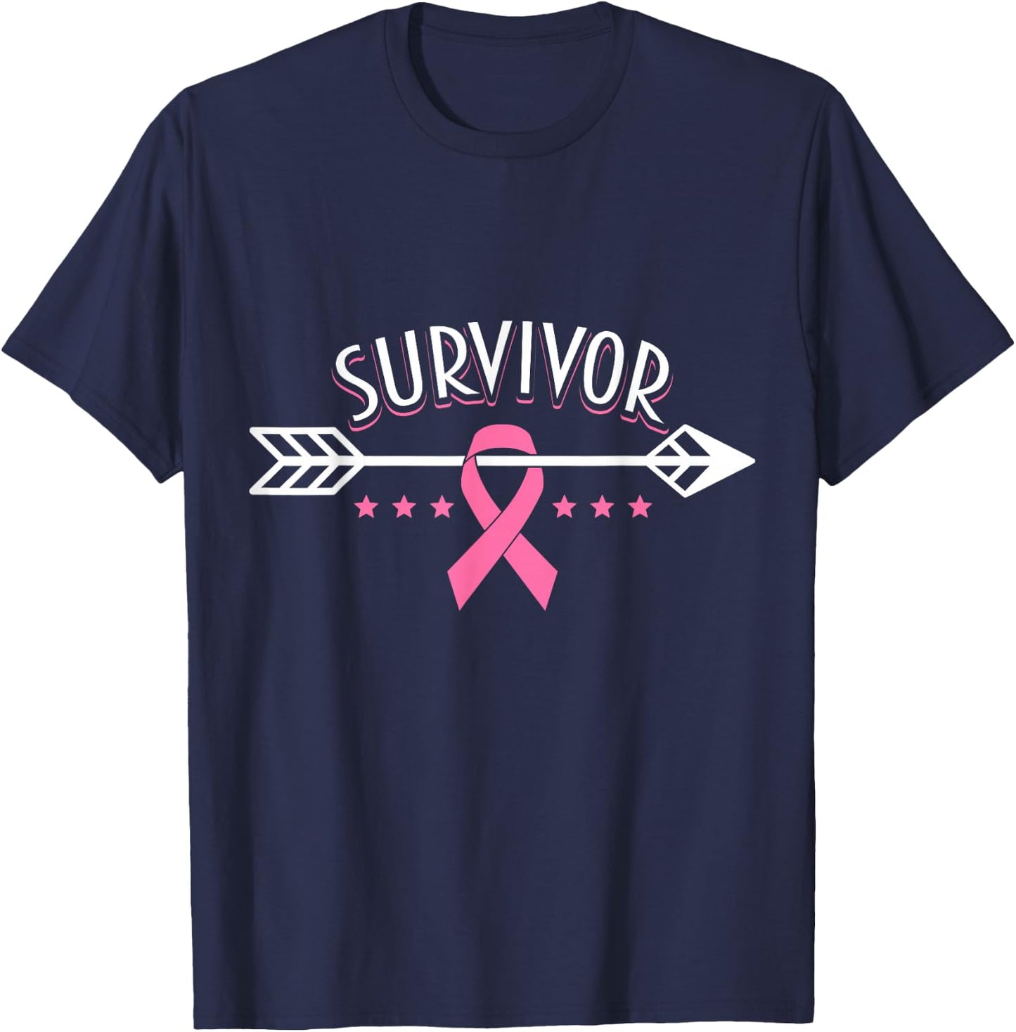 Survivor Pink Ribbon Breast Cancer Awareness Arrow T-Shirt - T-Shirt | Navy