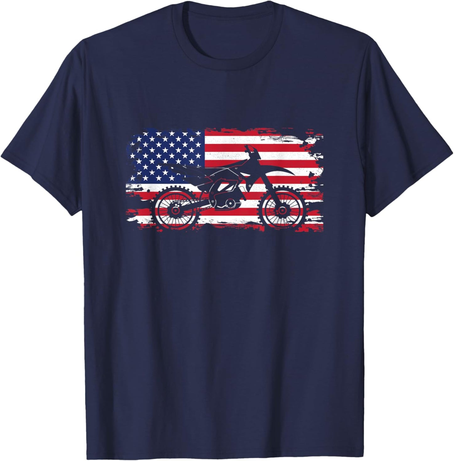 American Flag Motocross Apparel - Motocross Dirt Bike T-Shirt - T-Shirt | Navy