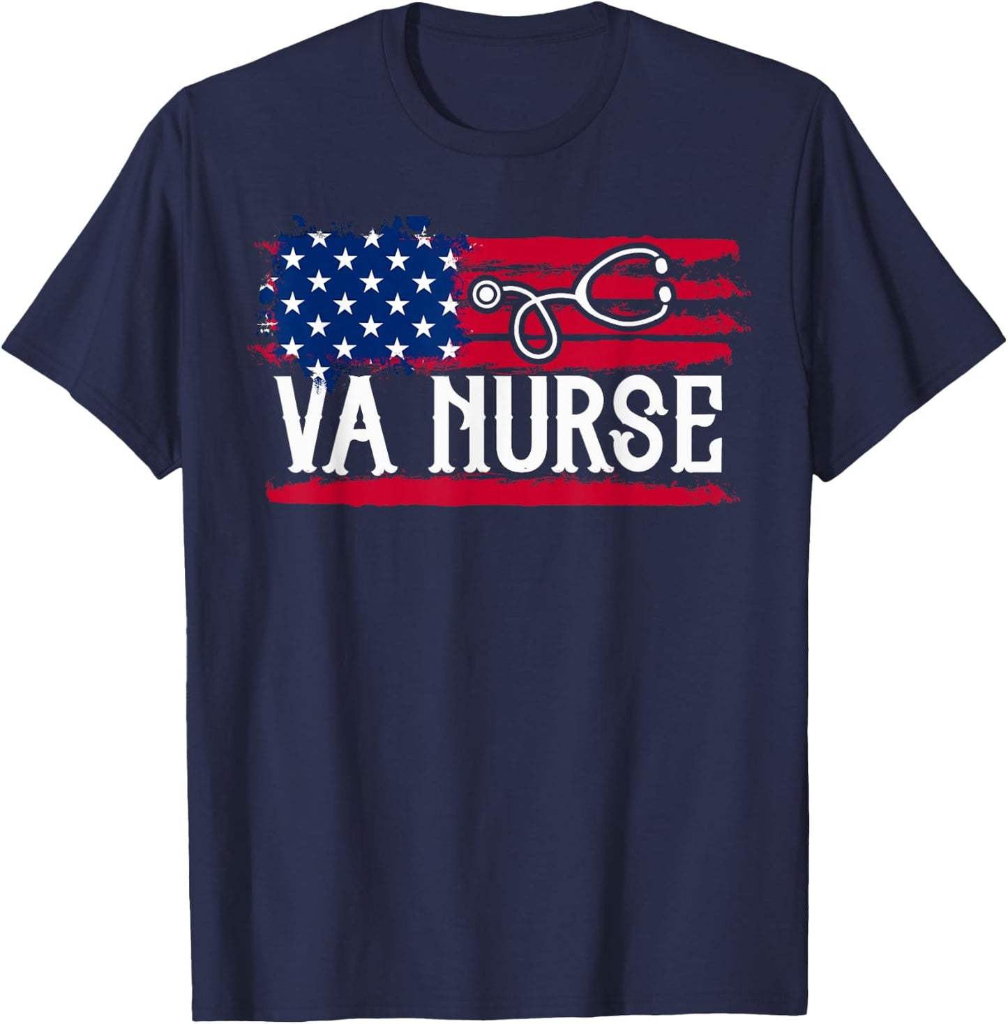 American Flag VA Nurse Patriotic 4th of July Vintage T-Shirt - T-Shirt | Navy
