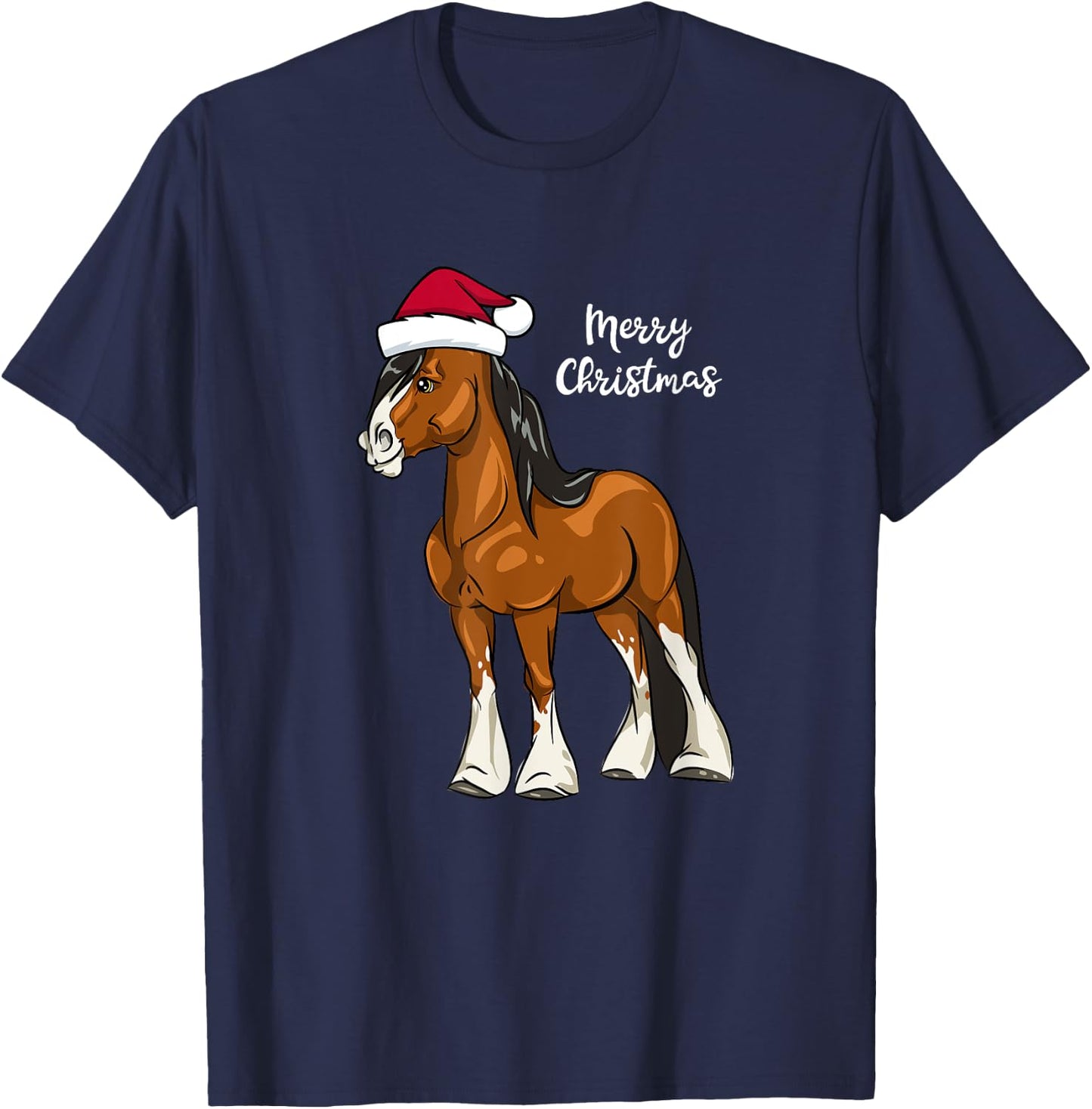 Cute Cartoon Clydesdale Draft Horse Christmas T-Shirt - T-Shirt | Navy