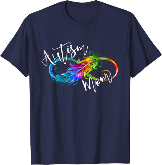 Neurodiversity Symbol Rainbow Infinity Autism Mom Awareness T-Shirt - T-Shirt | Navy