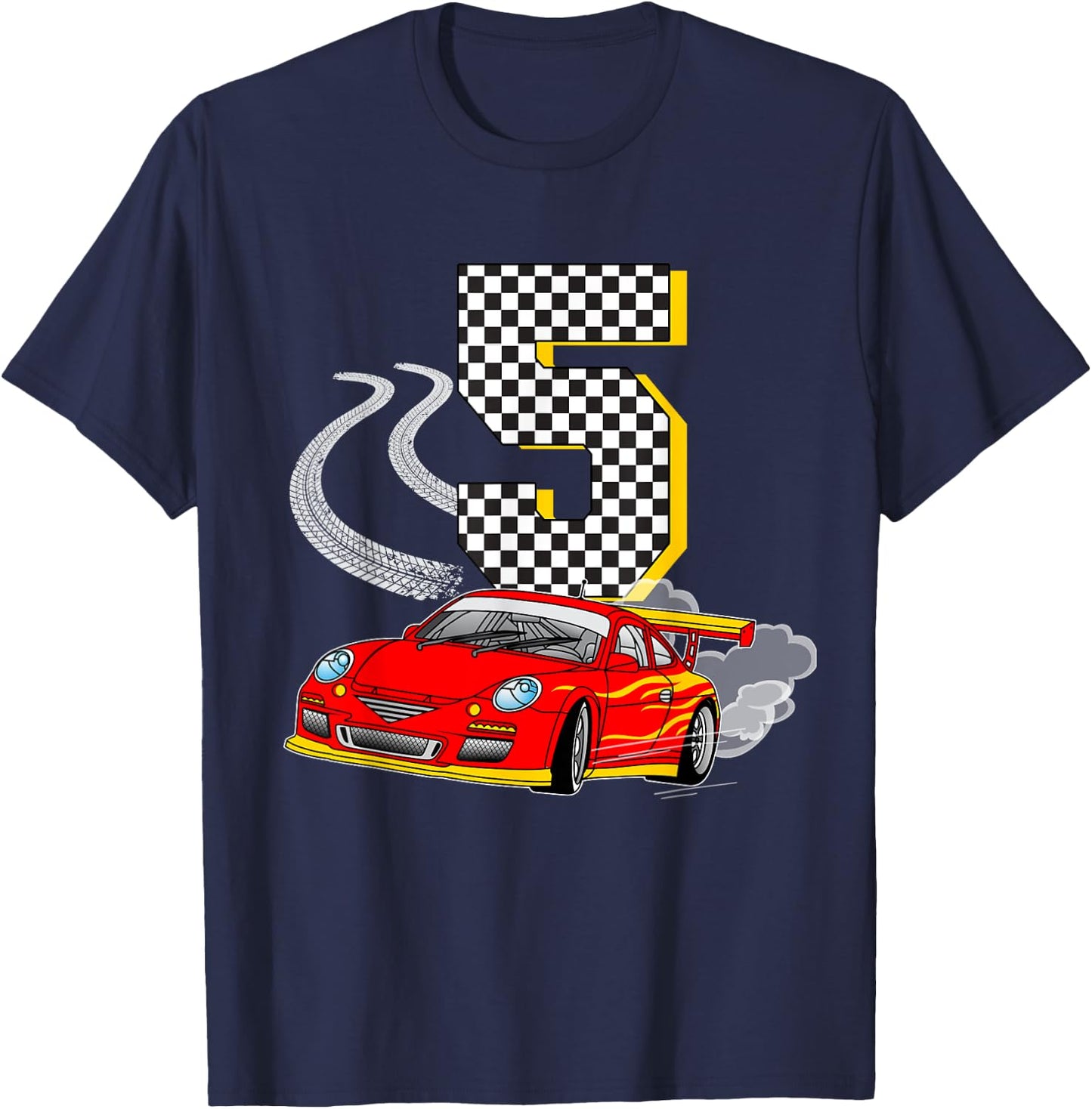 I am 5 Years Old Racing Car Boys Kids Crew 5th Birthday Race T-Shirt - T-Shirt | Navy