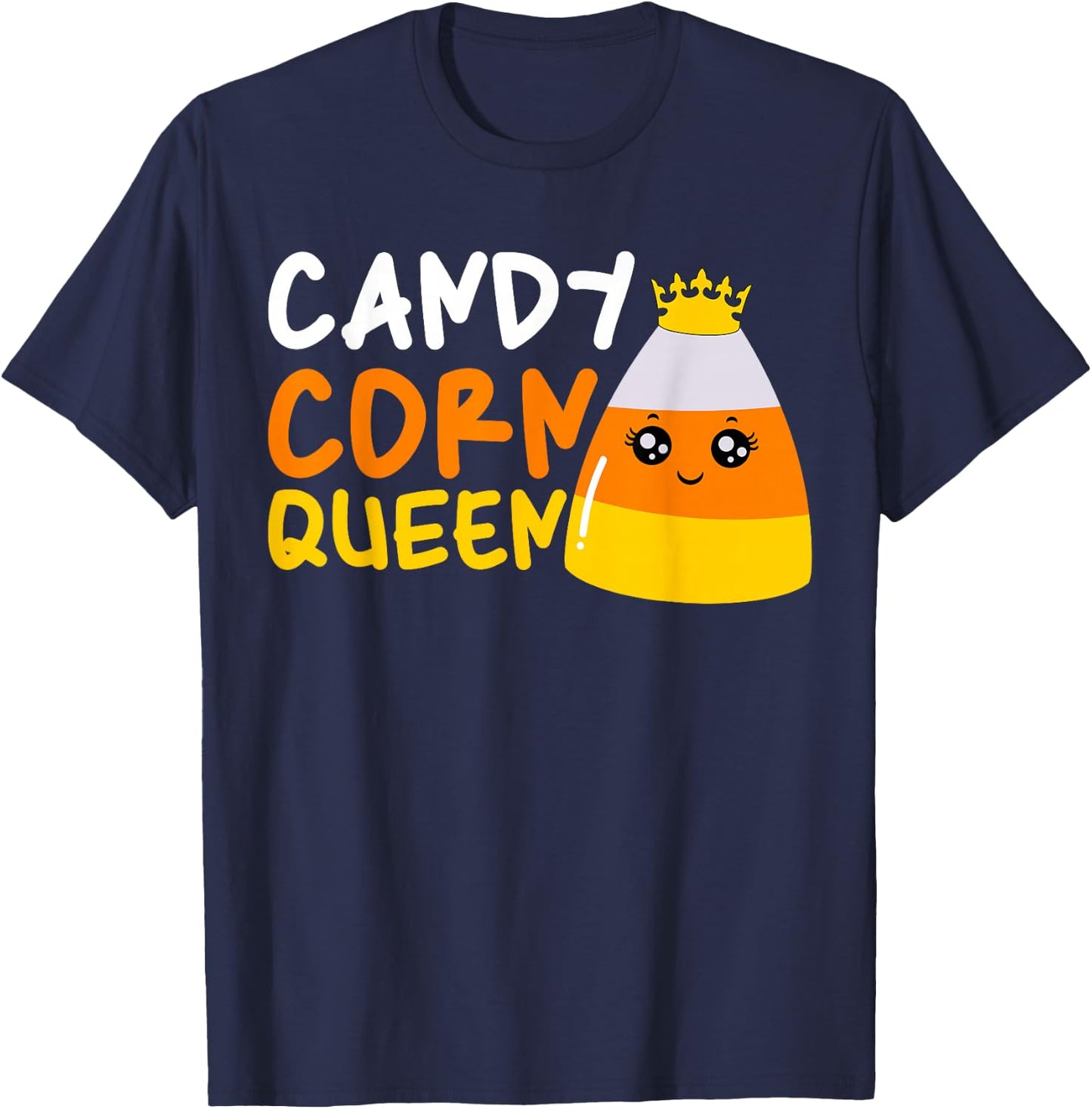 Candy Corn Queen Costume Halloween Cute Kawaii Crown Girls T-Shirt - T-Shirt | Navy