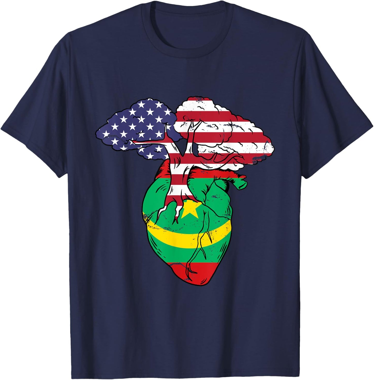 Mauritania Flag Mauritanian Mauritania Pride Heart T-Shirt - T-Shirt | Navy