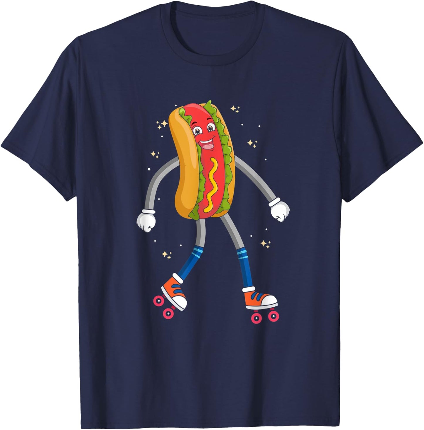 Hot Dog on Rollerskates, Roller Blades Skater Skating Hotdog T-Shirt - T-Shirt | Navy