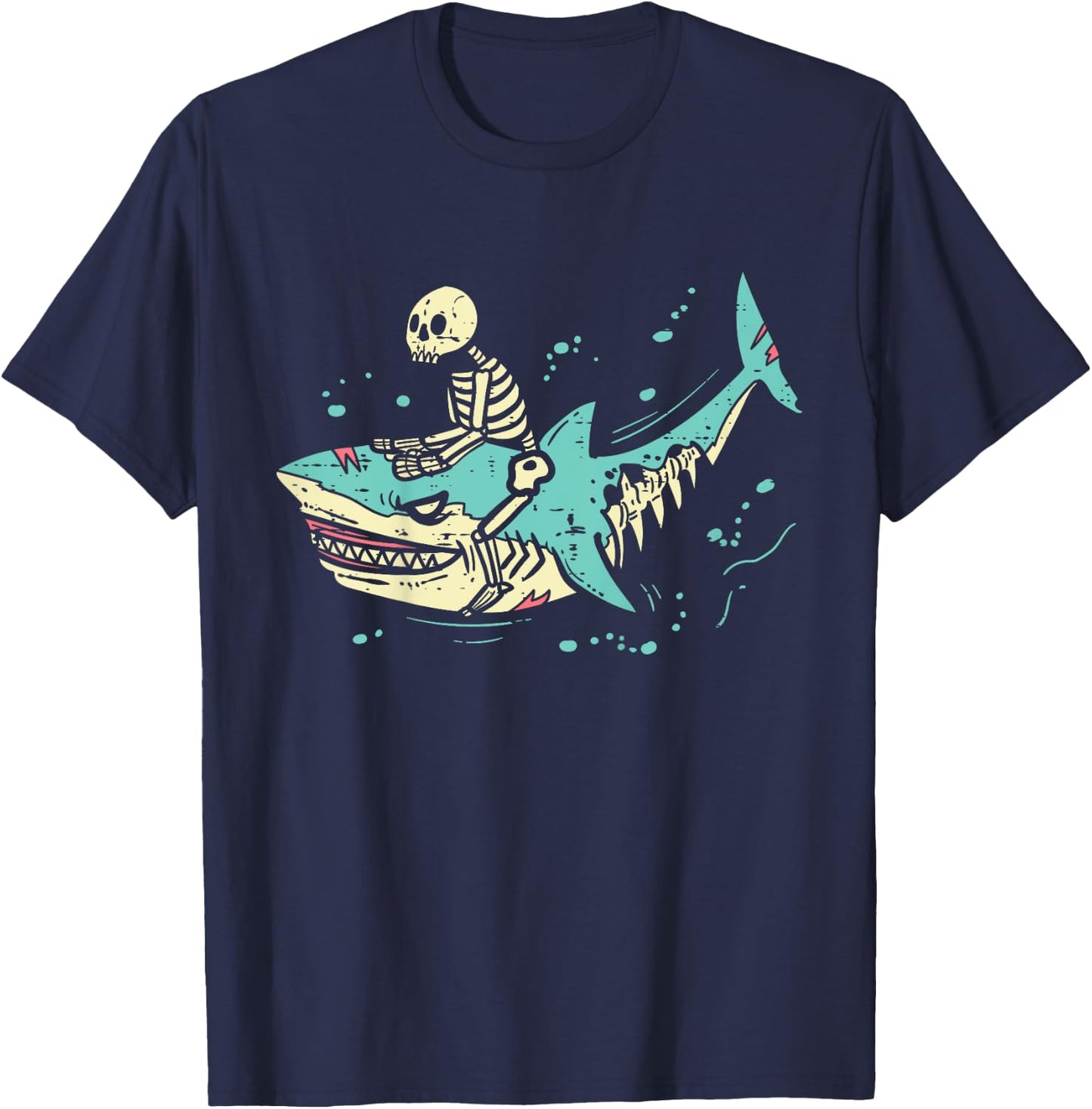 Kids Skeleton Riding Shark Spooky Halloween Toddler Boys Kids T-Shirt - T-Shirt | Navy