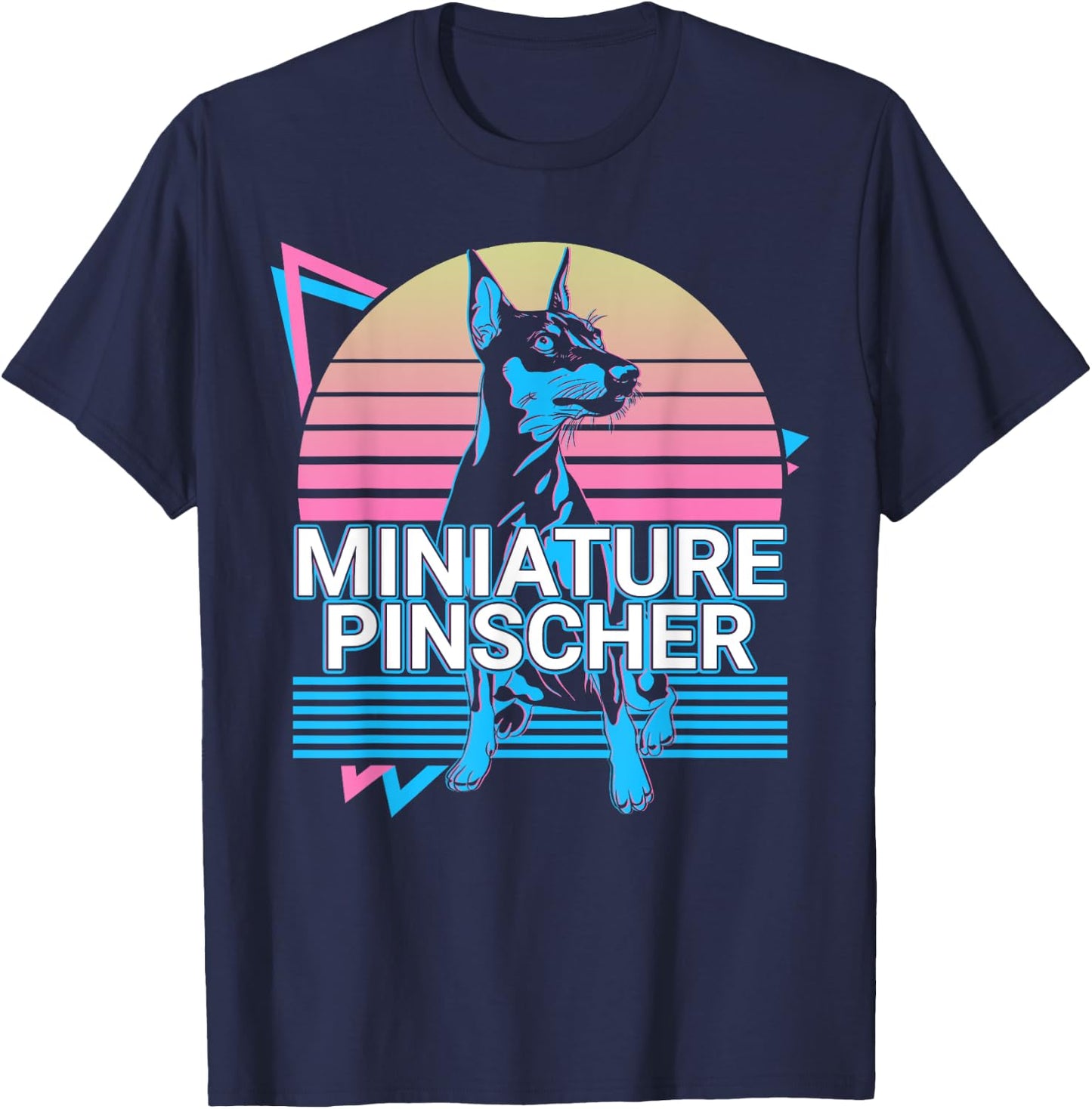 Miniature Pinscher Gifts Miniature Pinscher Retro Graphic Dog Fans Women's -Adults Classic Fit Black Short Sleeve Cotton Polyester T-Shirt - T-Shirt | Navy