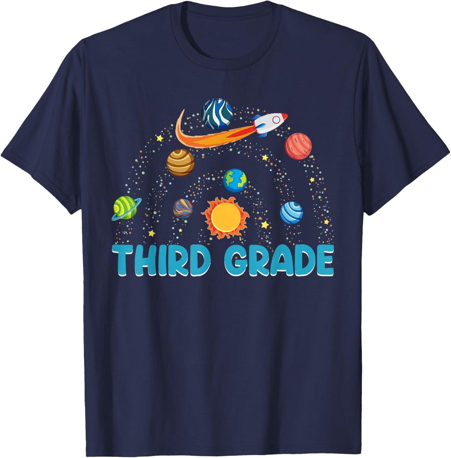 Third Grade Outer Space Solar System Planet Rainbow T-Shirt - T-Shirt | Navy