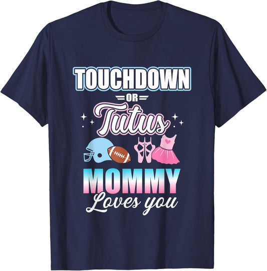Gender Reveal Touchdowns or Tutus Mommy Matching Baby Party Small T-Shirt - T-Shirt | Navy