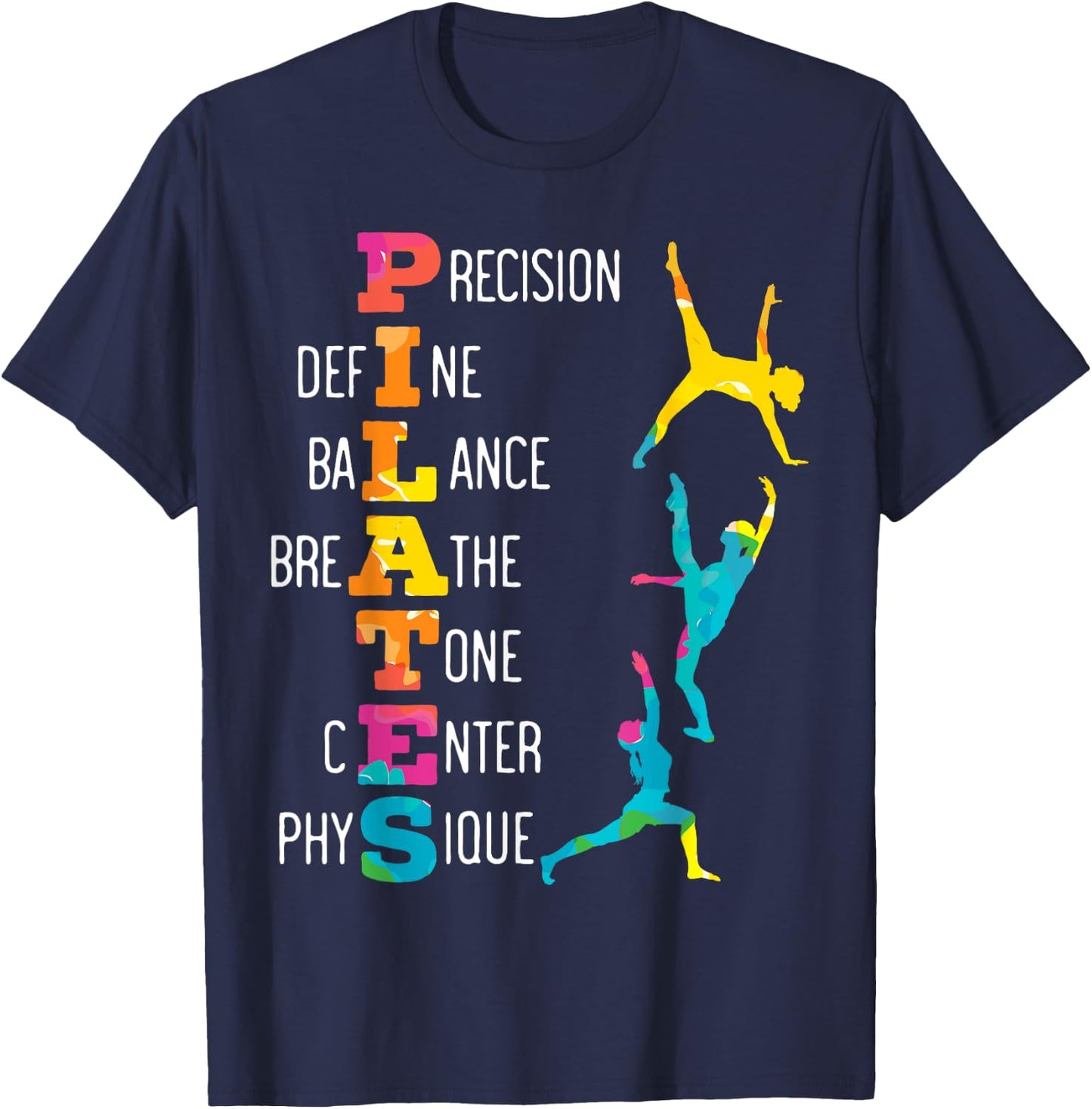 Pilates Fitness Exercise Training Contrology Meditation T-Shirt - T-Shirt | Navy