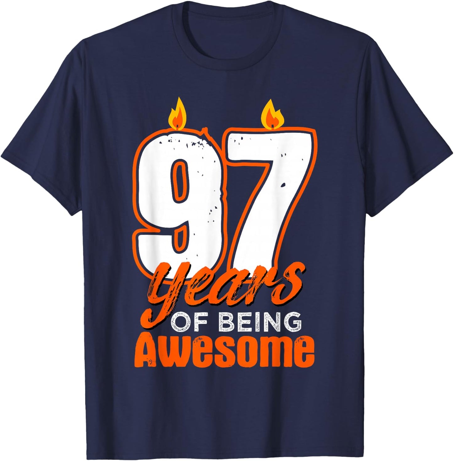 Candle 97 Birthday Party Wishes Cake Decoration Candlelight T-Shirt - T-Shirt | Navy