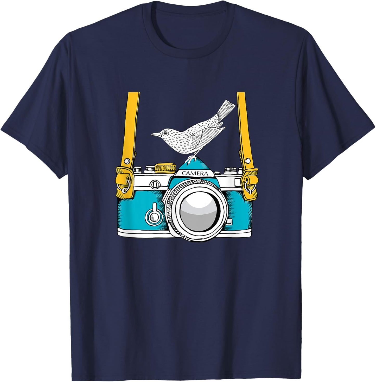 Bird on a Vintage Camera a Bird Photographer T-Shirt - T-Shirt | Navy