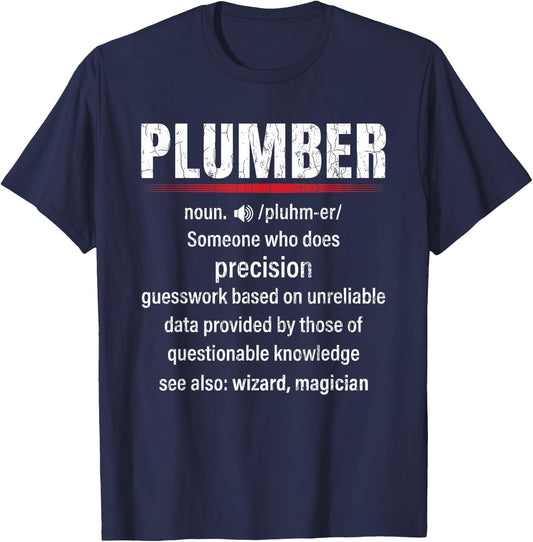 Funny Plumber Definition Graphic & More -Adults, -Kids Black Short Sleeve Small Classic Fit Plumber-Themed T-Shirt - T-Shirt | Navy