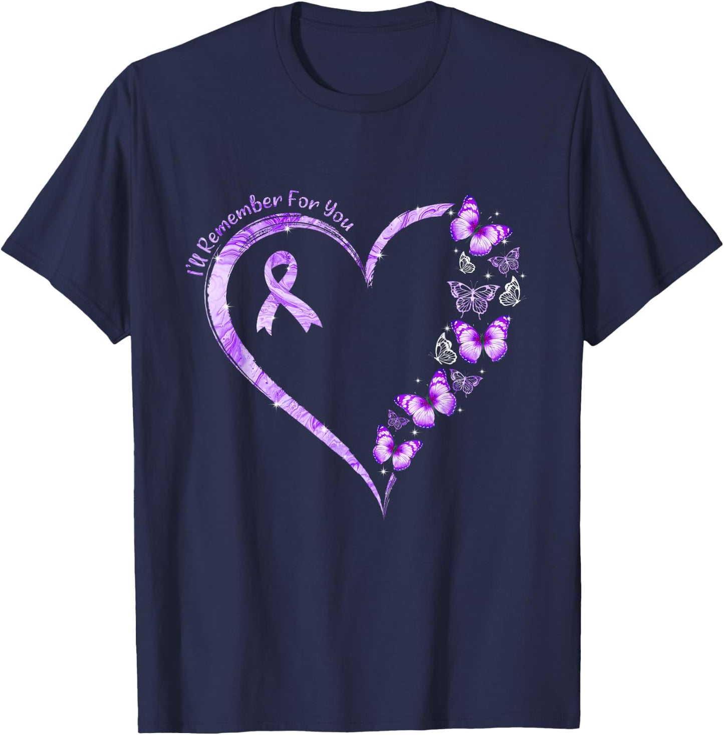 I'll Remember For You Purple Butterfly Alzheimer's Awareness T-Shirt - T-Shirt | Navy
