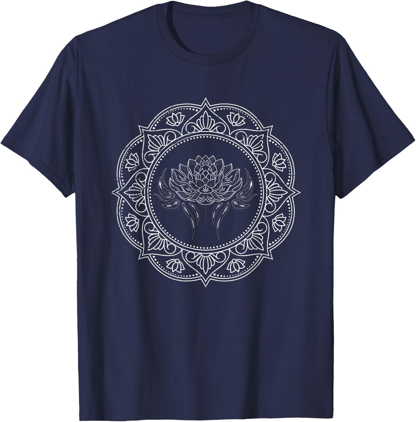Yoga Meditation Fractal Geometry Spiritual Mandala Lotus T-Shirt - T-Shirt | Navy