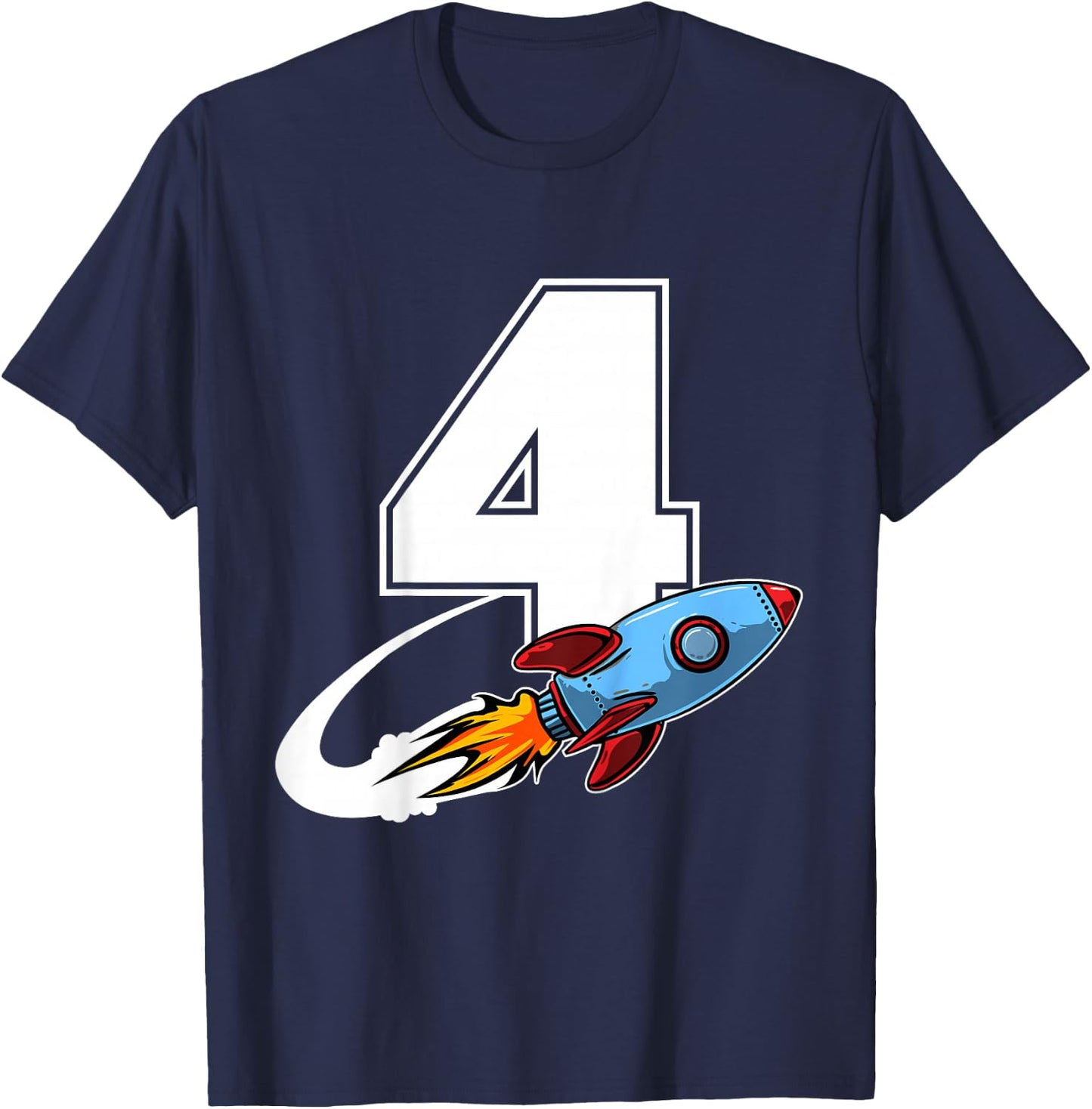 Outer Space 4 Year Old 4th Birthday Four Rocket Ship Party T-Shirt - T-Shirt | Navy