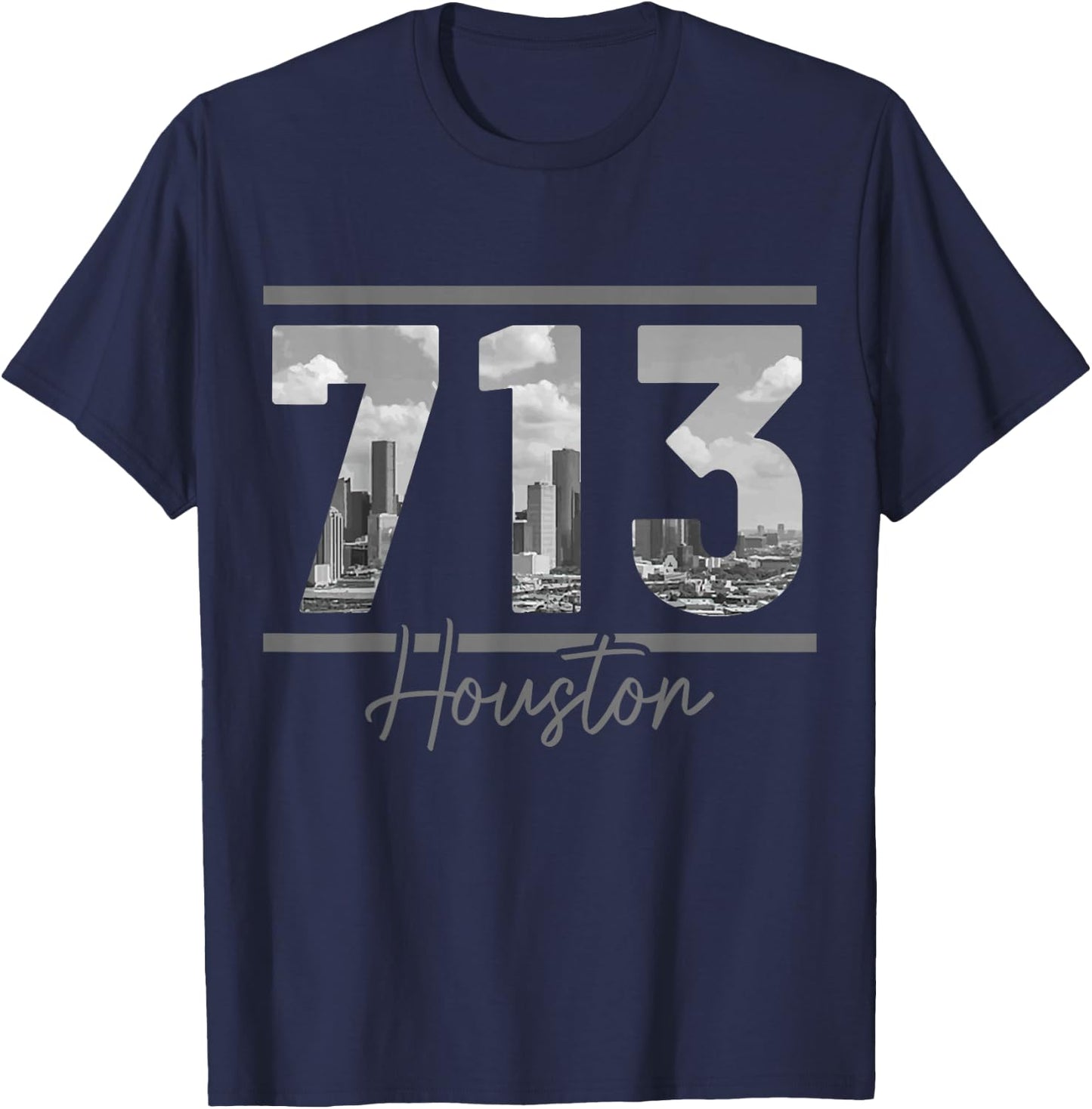 Houston 713 Area Code Skyline Texas Pride Vintage T-Shirt - T-Shirt | Navy