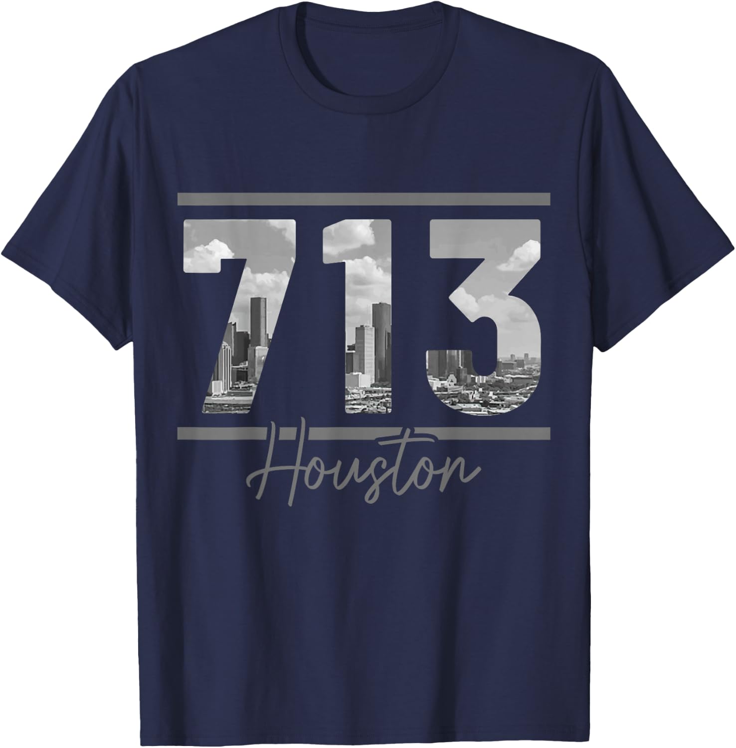 Houston 713 Area Code Skyline Texas Pride Vintage T-Shirt - T-Shirt | Navy