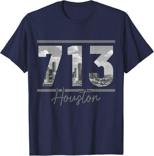 Houston 713 Area Code Skyline Texas Pride Vintage T-Shirt - T-Shirt | Navy