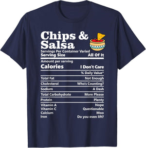 Chips And Salsa Nutrition Facts Funny Honest Food Calories T-Shirt - T-Shirt | Navy