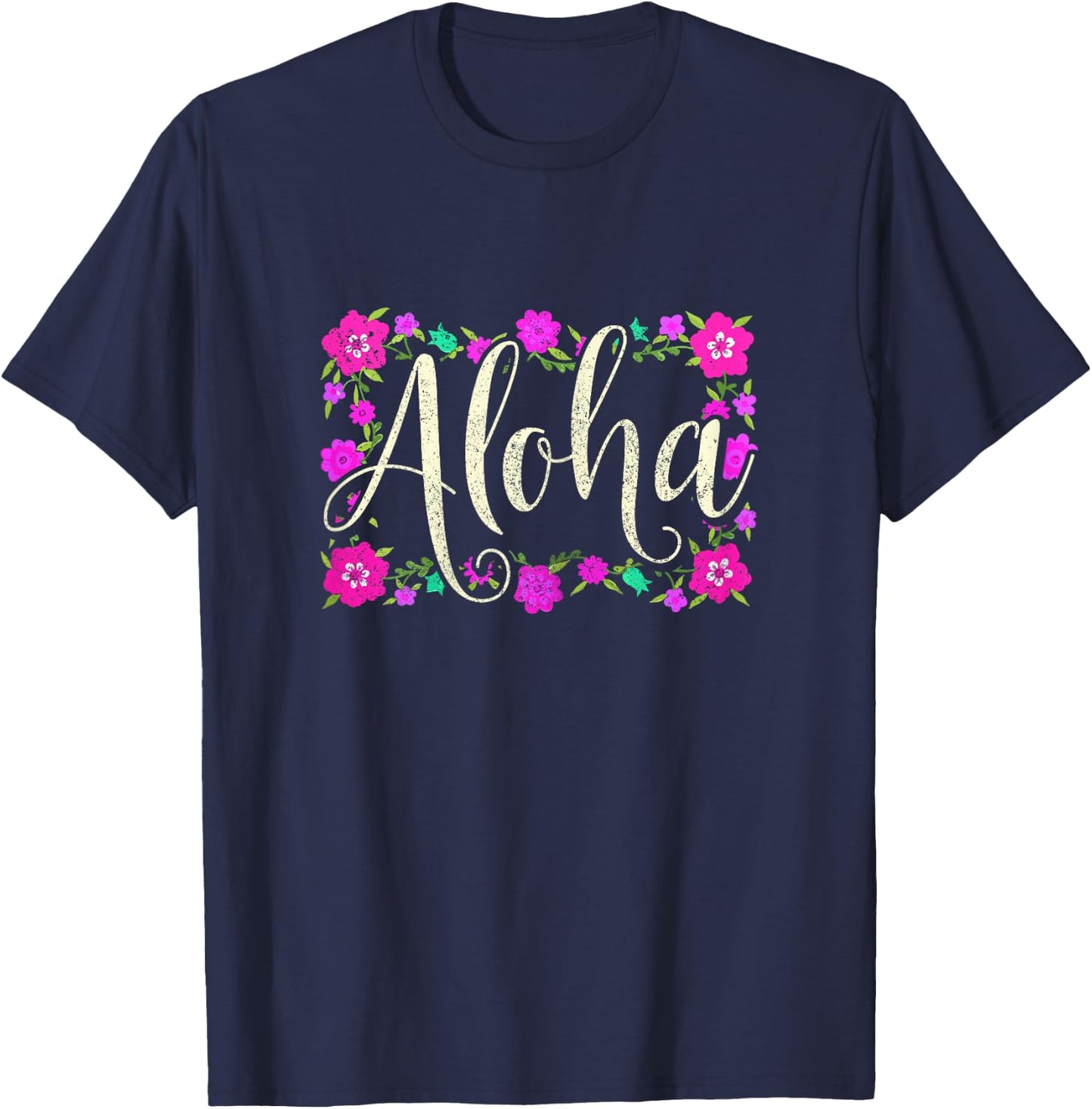 Aloha Hawaiian Flowers Flower Surfer Vintage Hawaii T-Shirt - T-Shirt | Navy