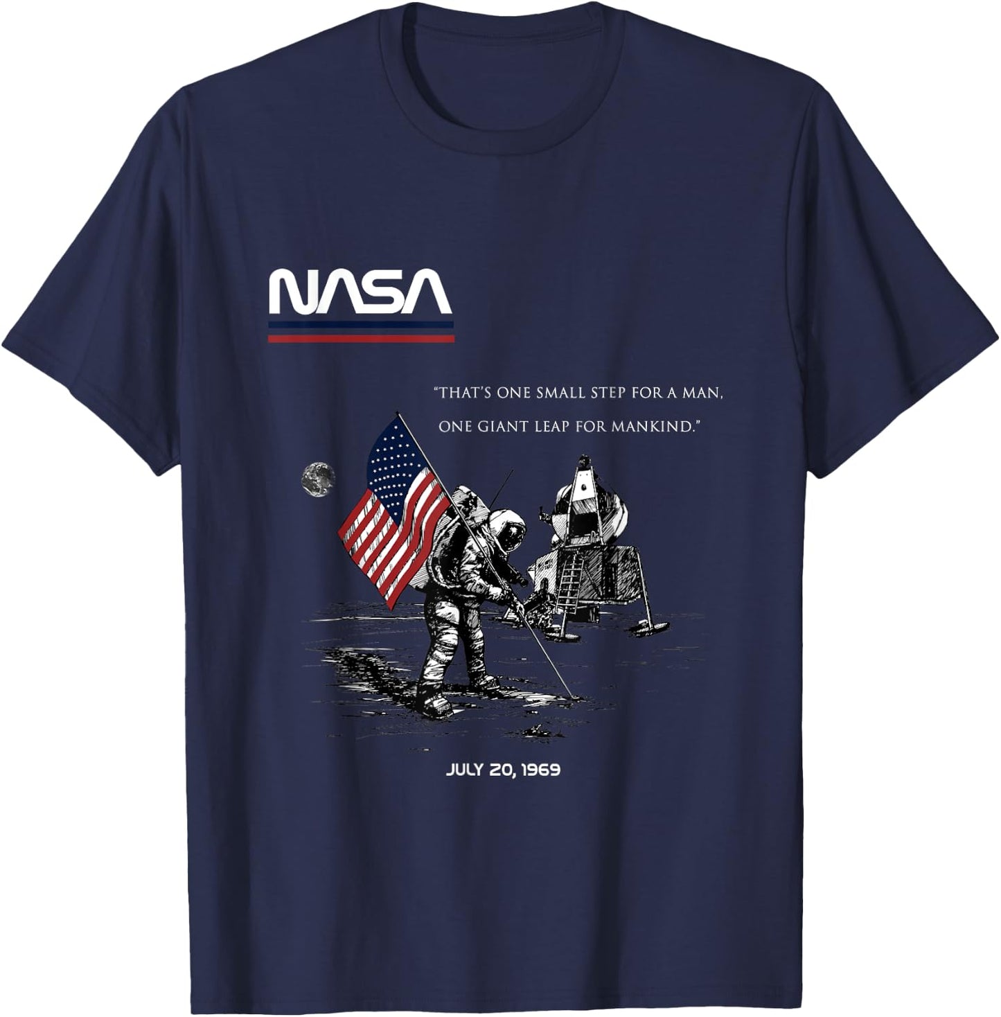 NASA Apollo 11 Mission first Moon landing July 20,1969 Retro T-Shirt - T-Shirt | Navy