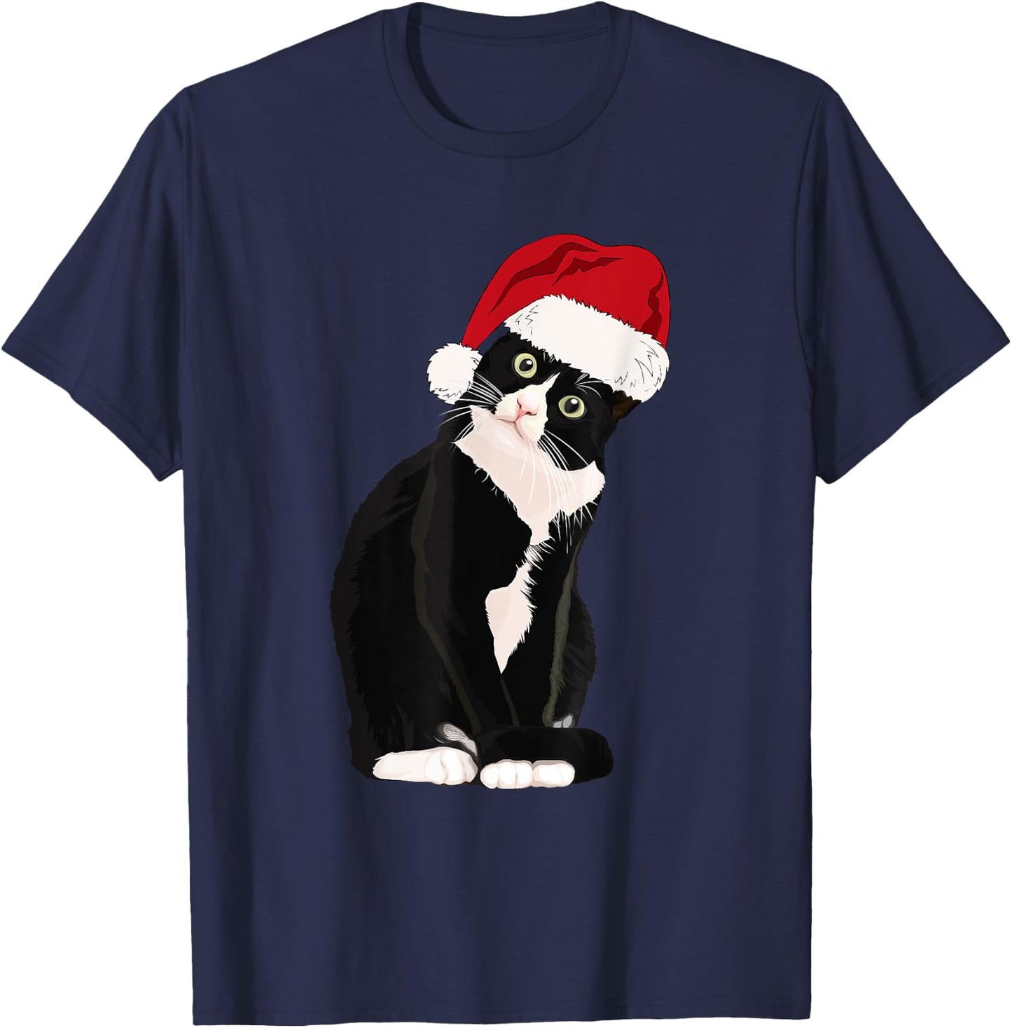 Tuxedo Cat Meow Christmas Cat Catmas Cute Tuxie Lover Women Kids T-Shirt - T-Shirt | Navy