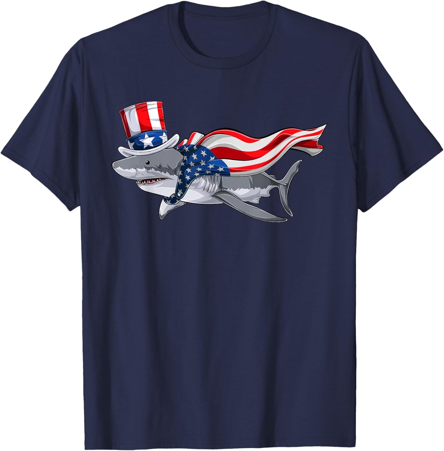 Shark For Boys, Kids American Flag Fourth Of July T-Shirt - T-Shirt | Navy