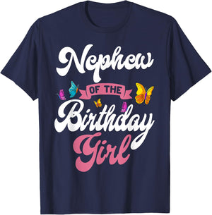 Butterfly Nephew Birthday Party Garden Family Nature Theme T-Shirt - T-Shirt | Navy