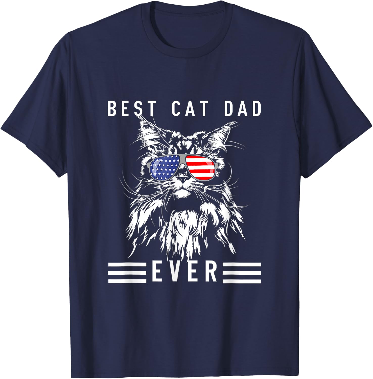 Funny Maine Coon Cat Best Cat Dad Ever Funny Cat Maine Coon T-Shirt - T-Shirt | Navy