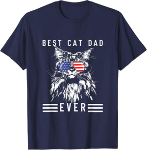 Funny Maine Coon Cat Best Cat Dad Ever Funny Cat Maine Coon T-Shirt - T-Shirt | Navy