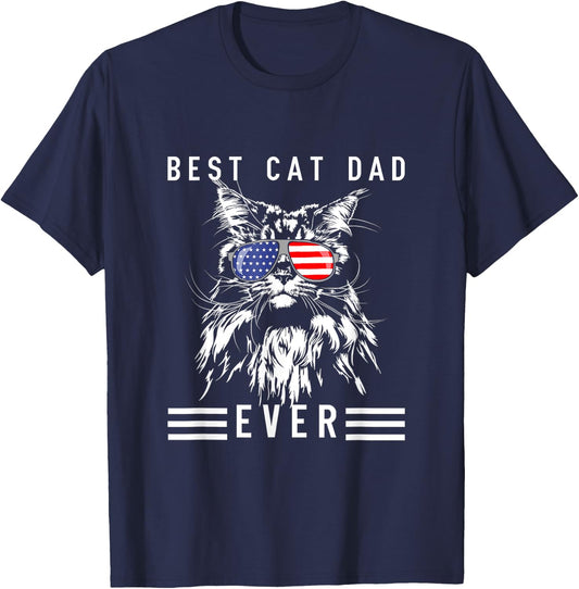Funny Maine Coon Cat Best Cat Dad Ever Funny Cat Maine Coon T-Shirt - T-Shirt | Navy