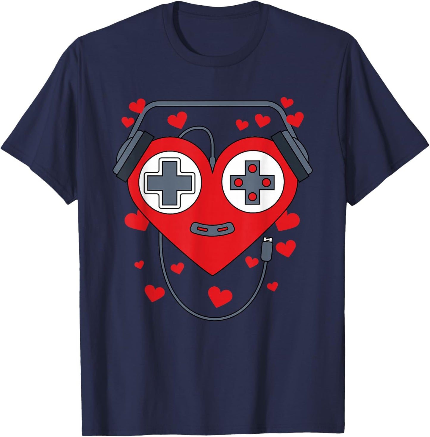 Gamer Heart Gift - Game Lover Men Kids Boys Valentines Day T-Shirt - T-Shirt | Navy