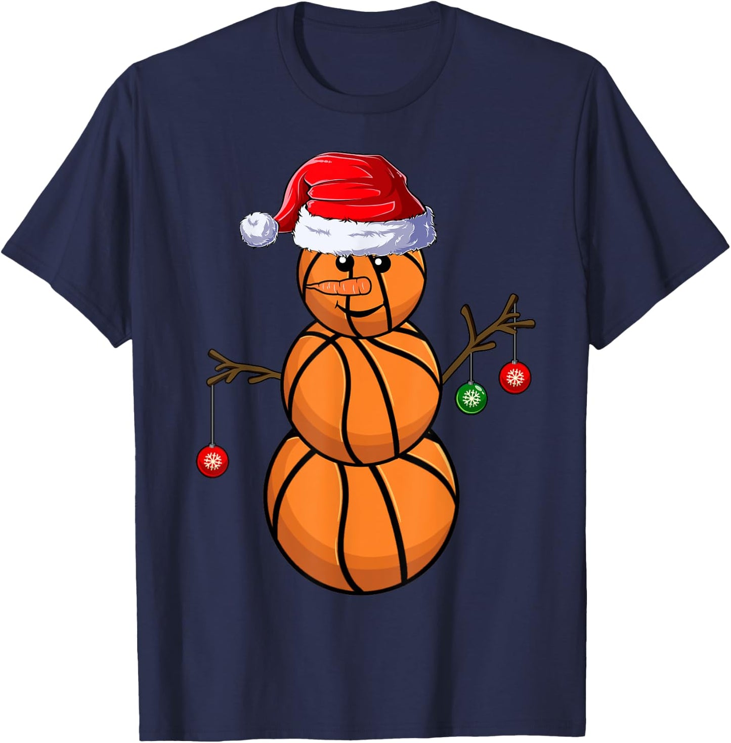 Basketball Snowman Balls Christmas Pajama Boys Kid T-Shirt - T-Shirt | Navy