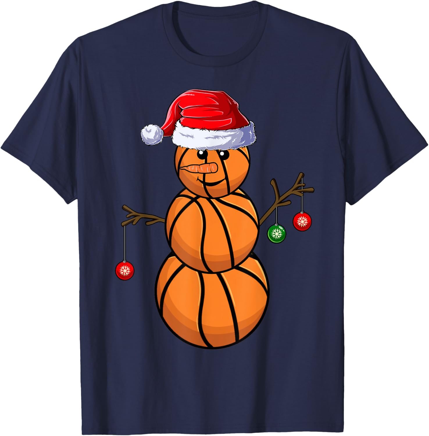 Basketball Snowman Balls Christmas Pajama Boys Kid T-Shirt - T-Shirt | Navy