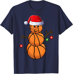 Basketball Snowman Balls Christmas Pajama Boys Kid T-Shirt - T-Shirt | Navy