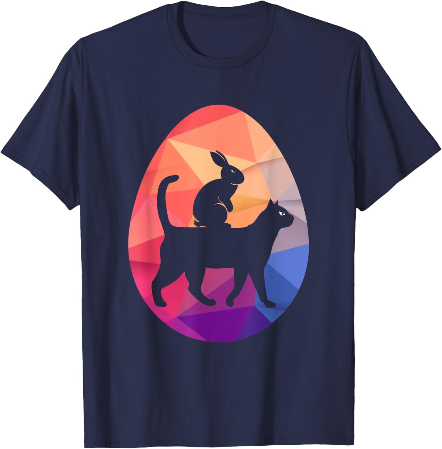 Vintage Retro Bunny Riding Cat Easter Egg Hunt Men Women Kid T-Shirt - T-Shirt | Navy