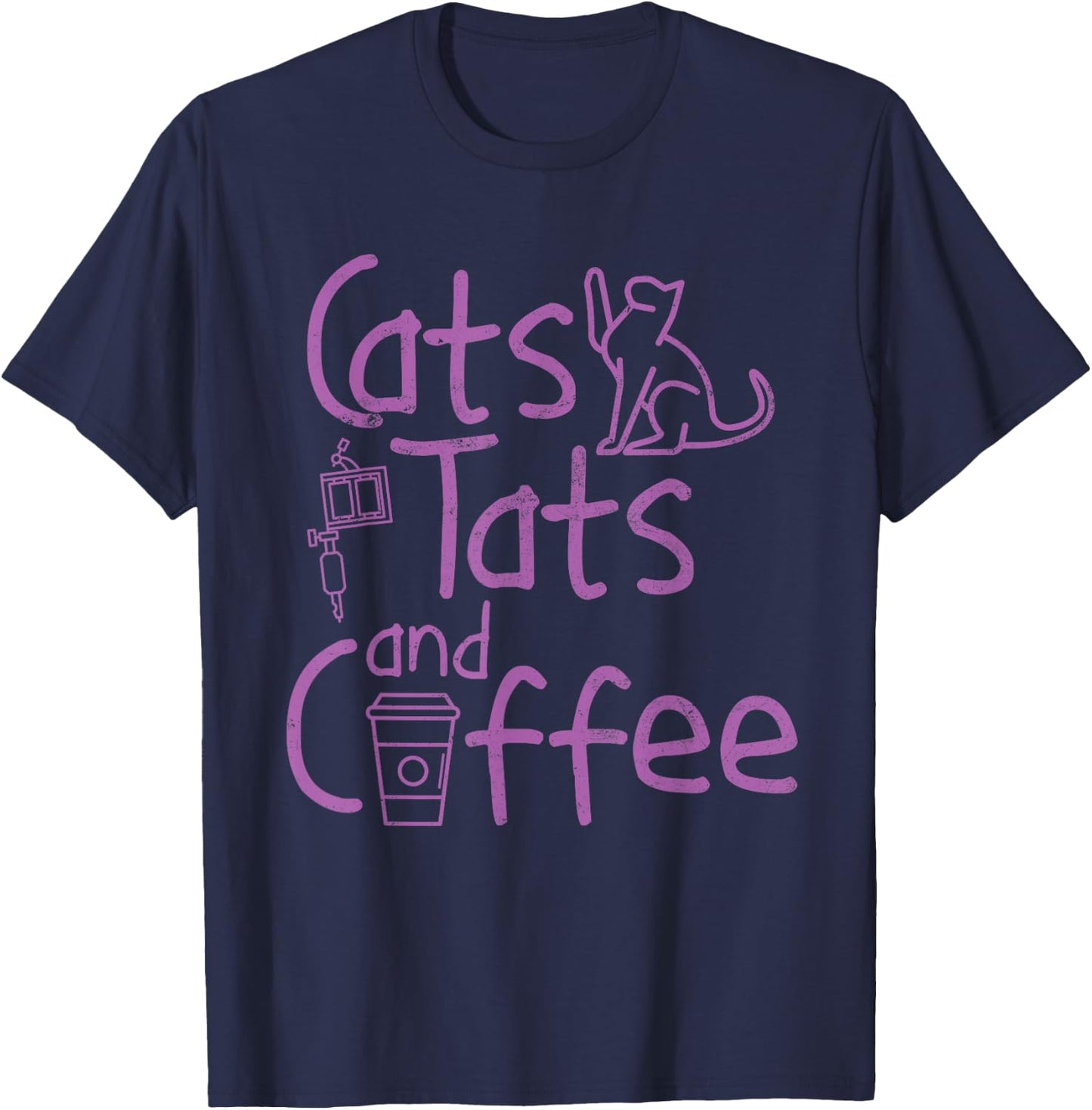 Funny Tattoo Shirt Cats Tats and Coffee Tattoo Shirt Gift T-Shirt - T-Shirt | Navy