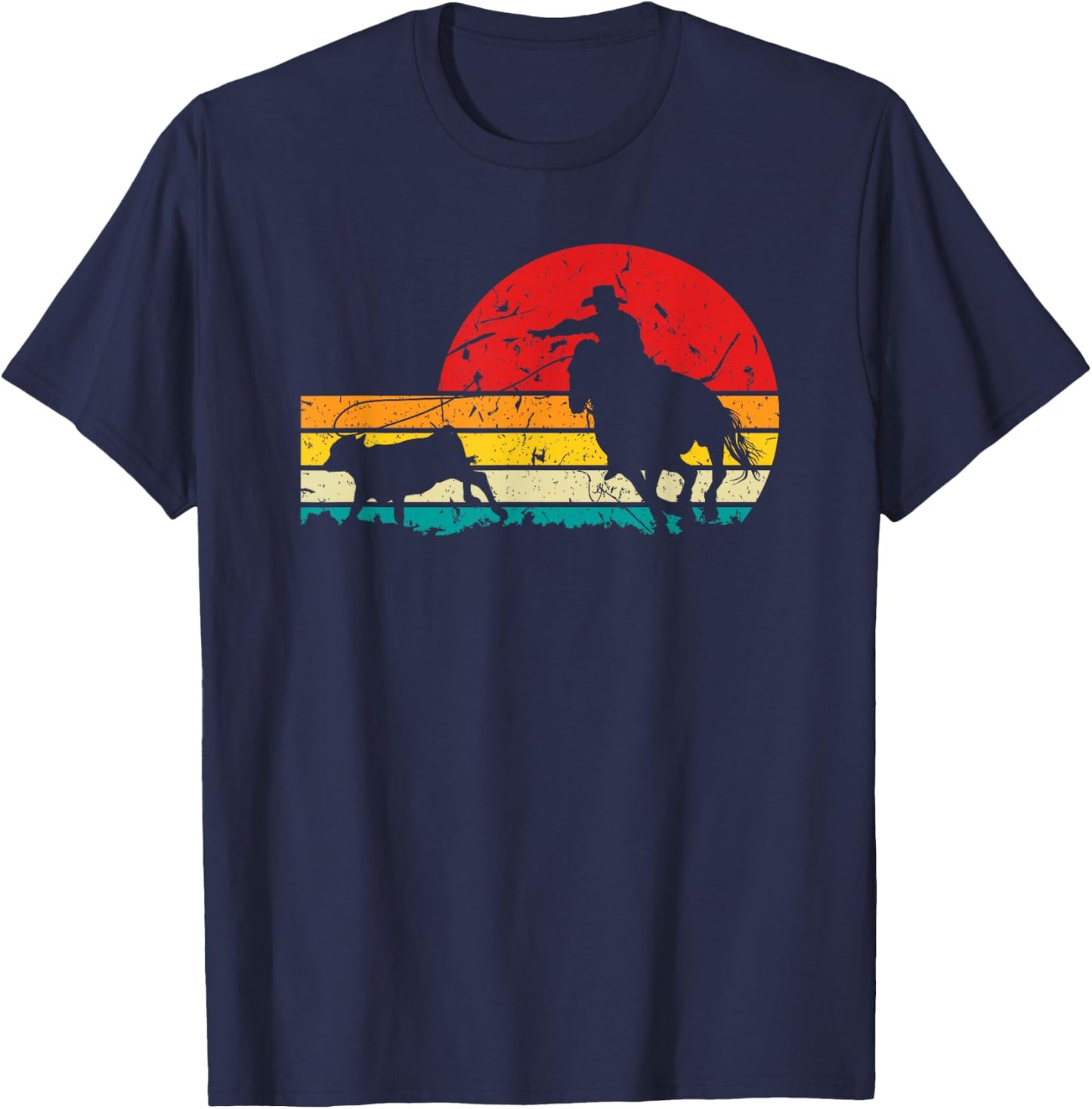 Breakaway Roping Cowboy Retro Rodeo Graphic Calf Roping T-Shirt - T-Shirt | Navy