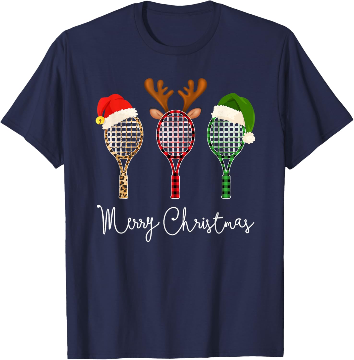 Tennis Merry Chistmas 3 tennis racket christmas T-Shirt - T-Shirt | Navy