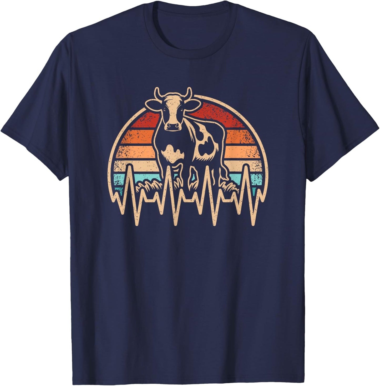 Retro Cow Heartbeat Farming Farmer Vintage Men T-Shirt - T-Shirt | Navy