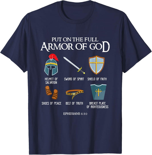 Put On The Full Armor Of God Christian Bible Verse Ephesians T-Shirt - T-Shirt | Navy