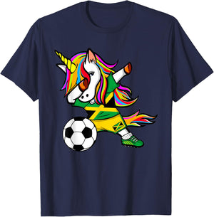 Dabbing Unicorn Jamaica Soccer Jersey 2019 Jamaican Football T-Shirt - T-Shirt | Navy