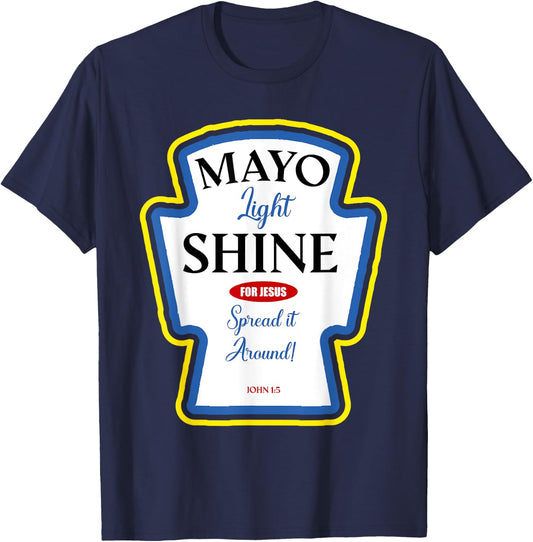 Mayo Light Shine Funny Christian Parody Label Bottle T-Shirt - T-Shirt | Navy