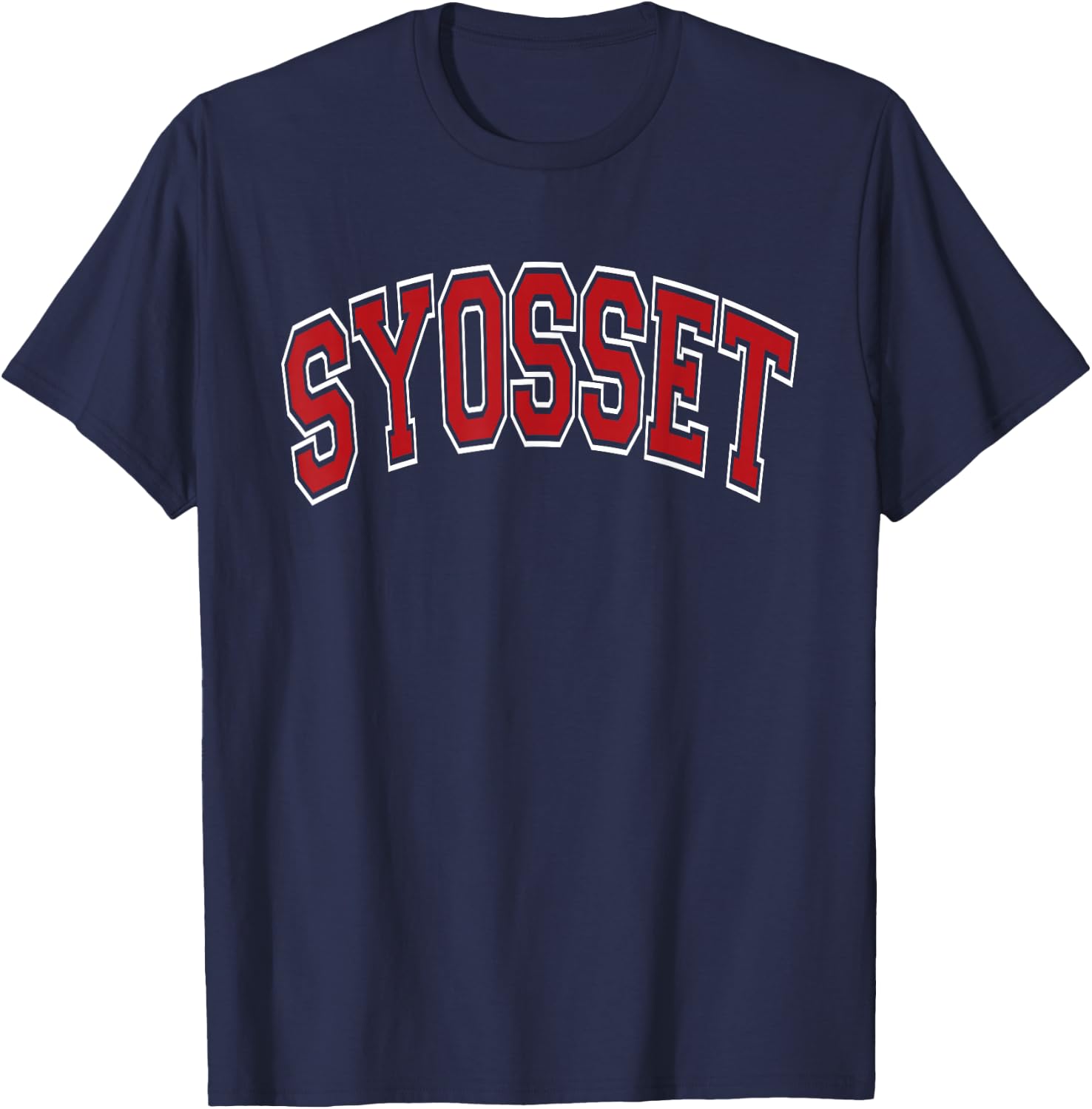 Syosset Arched Red Text T-Shirt - T-Shirt | Navy