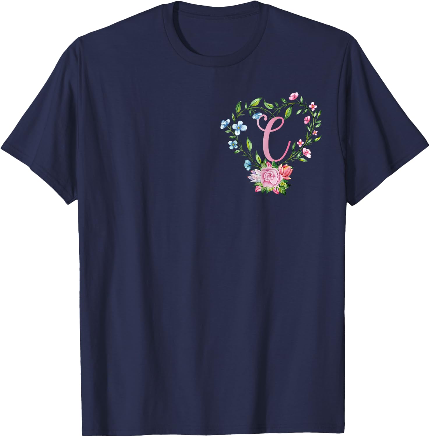 Letter C Initial C Flower Present Monogram C Monogrammed C T-Shirt - T-Shirt | Navy