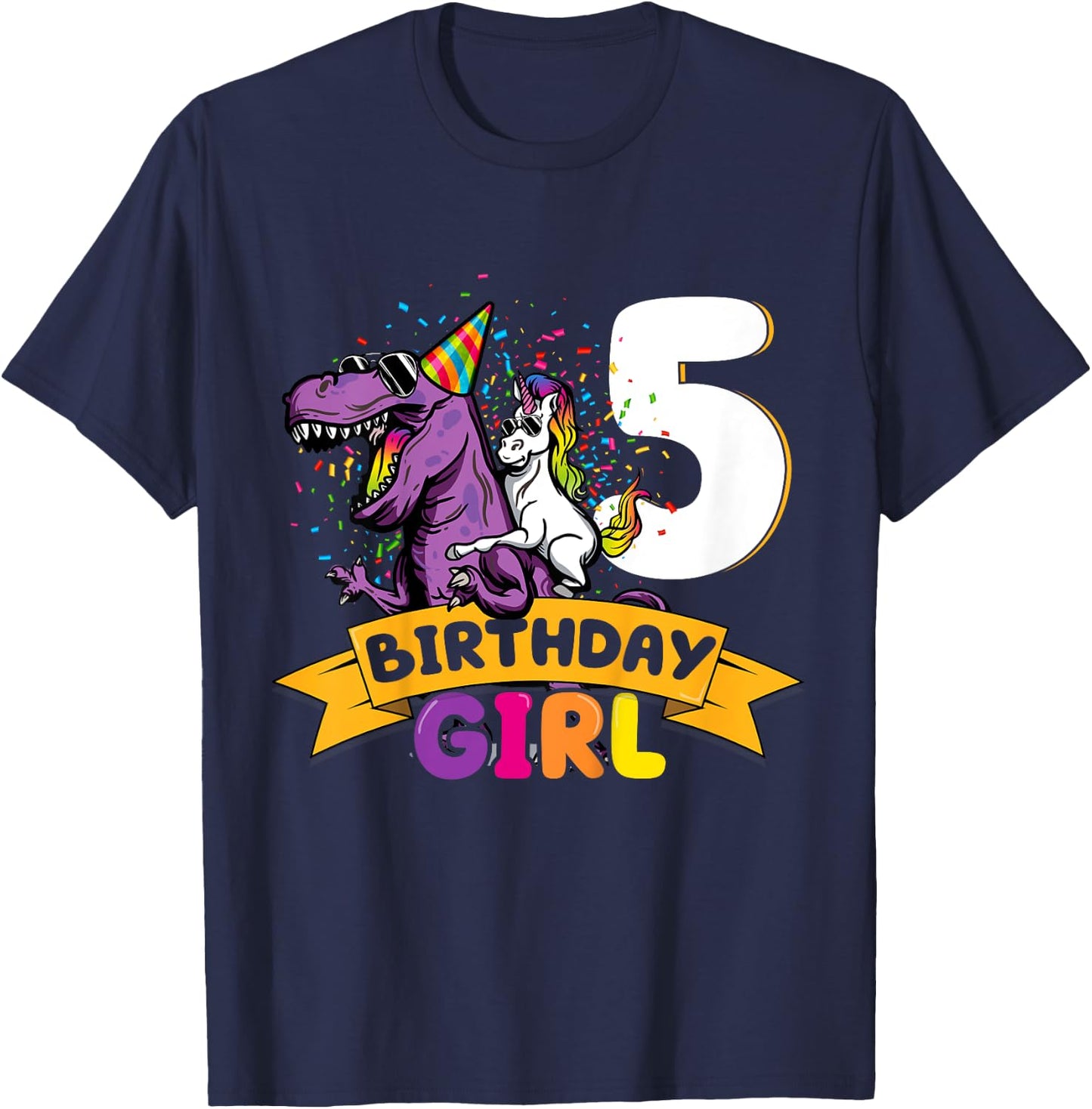 Dinosaur Unicorn 5 Birthday Decoration 5 Dino Girl 5 Years T-Shirt - T-Shirt | Navy