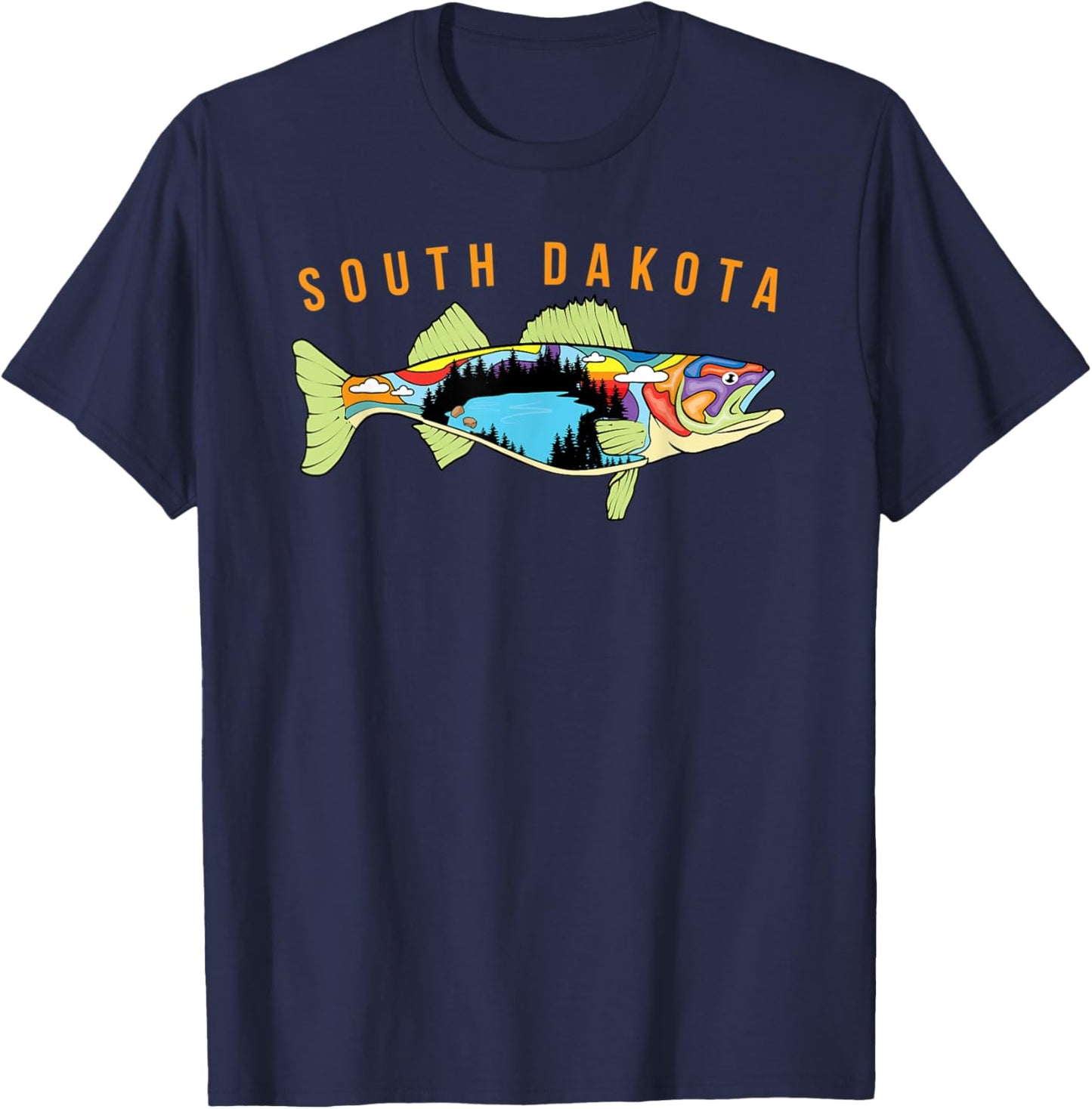 South Dakota Walleye Fishing Walleye Fish Fisherman Design T-Shirt - T-Shirt | Navy