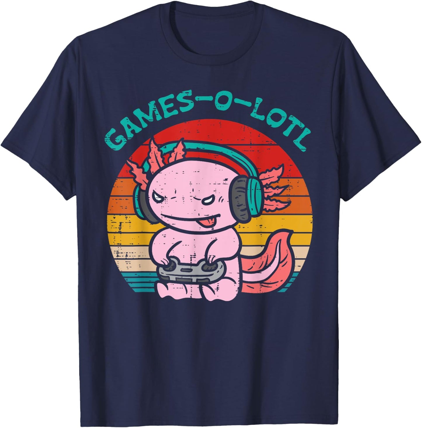 Games-O-Lotl Axalotl Gaming Funny Video Game Gamer Boys Kids T-Shirt - T-Shirt | Navy